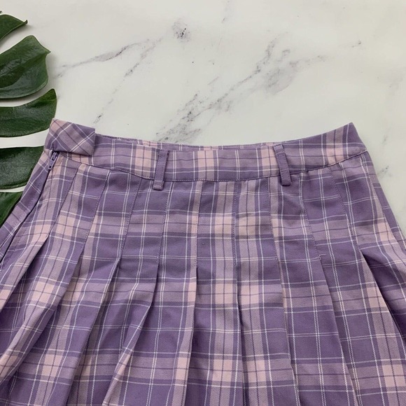 Hot Topic Plaid Mini Skirt Size S Purple Pink Pleated Retro Clueless Short - Picture 7 of 9